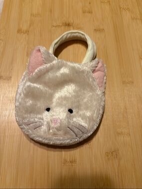 Vintage Plush Cream and Pink Cat Face Kids Handbag